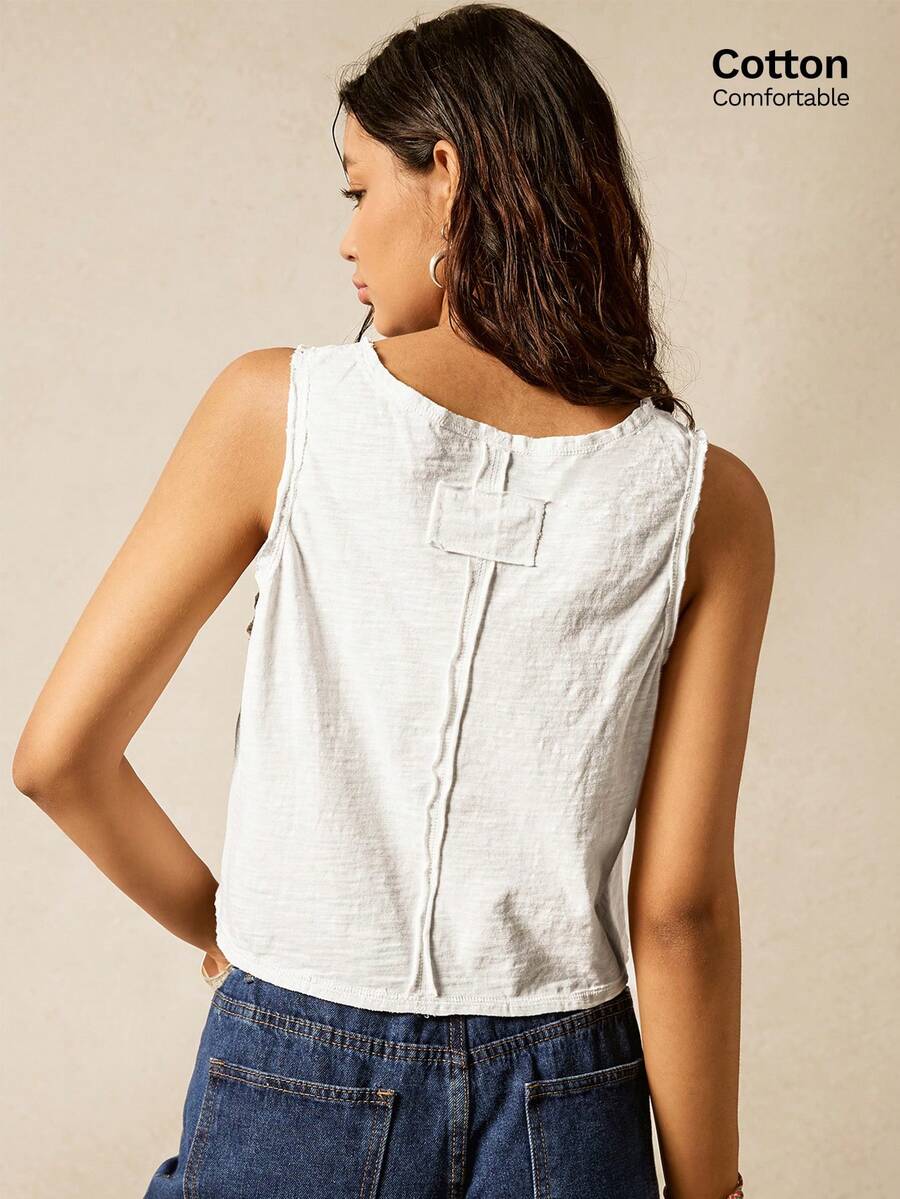 Easelle Top de tirantes holgada, informal y corta de color liso con cuello redondo para mujer