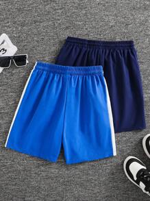 SHEIN 2pcs Teens/Youth Boys Casual Solid Color Workout Sports Shorts,Comfortable Versatile Navy Summer Streetwear,Suitable For School,Leisure,Travel - Royal Blue - View 2