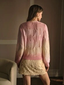 MOTF PREMIUM OMBRE HOLLOW OUT SWEATER - Baby Pink - View 4