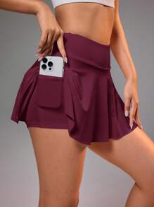 CourtClass Women's Skirt With Pockets, Suitable For Badminton, Tennis, Yoga, Fitness, Running, Marathon Sports - Burgundy - View 3