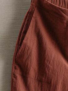SHEIN JORESS Pantaloncini casual larghi in lino di colore unito con tasche per donna - Colore mogano - Visualizzare 2