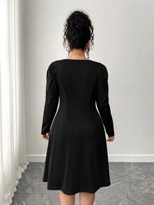 Elenzga Plus Size Women's 3D Floral Square Neck Long Sleeve Dress, Elegant, Soft, Retro, Luxury, Romantic Maxi Dress Fall Cloth For Women - Black - View 2