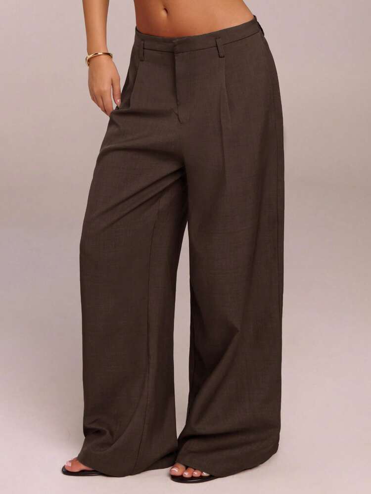 SHEIN Forever 21 Pantaloni da donna casual da ufficio, pantaloni a gamba ampia da donna per ufficio, abbigliamento professionale da donna, pantaloni grigi e marroni da donna per l'ufficio, abiti da lavoro da donna, pantaloni casual da donna per l'ufficio - Castano - Visualizzare 4