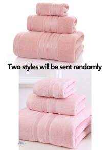 SHEIN Set de 3 piezas de toallas suaves y absorbentes de unicolor moderno: 1 toalla de mano, 1 toalla de baño, 1 toalla de baño, decoración de baño unisex para el verano - Rosa - Ver 7