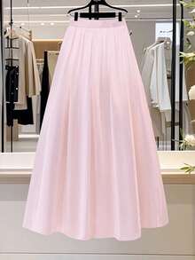Franclia Women's Solid Color Elegant A-Line Pleated Skirt, Suitable For Commuting - Pink - View 2