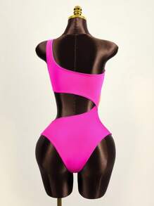 Zestiva 拼色镂空单肩夏季海滩霓虹连体泳衣 - 彩色 - 查看 2