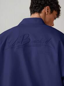 SWAVVY 男士休闲日常年轻英伦图案宽松短袖 Polo 衫 - 藏蓝色 - 查看 6