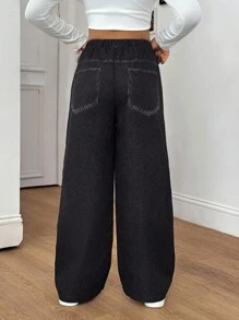 Sparklyn Tween Girls Elastic Waist Loose Printed Wide Leg Pants, Suitable For Street & Everyday Wear, Spring/Autumn Fall Winter