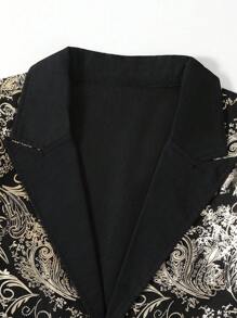 SHEIN 2 件套青少年男孩绅士装 - 金箔印花西装外套和纯色裤子，时尚适合生日派对、晚会、婚礼、洗礼、 1 岁生日仪式、婚礼嘉宾、花童、戒指持有人