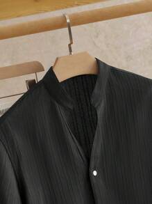 HIMLAND 2pcs Men's Casual Jacquard V-Neck Short Sleeve Shirt & Pants Set, Men 2 Pieces Co-Ord Set, Casual Top And Bottom Set, Linen Summer Outfits, Cozy Outfits