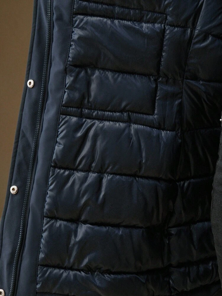 Women's Mid-Length Cinched Waist Hooded Zip-Up Padded Coat