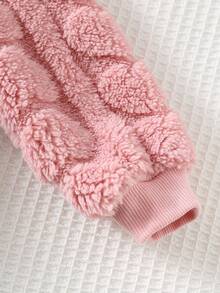 Cozy Pixies 女婴羊毛厚纹理心形图案圆领插肩袖套头衫 - 粉色 - 查看 5