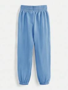 EURMUSE Women's Spring Fashionable Drawstring Solid Grey Sports Cuffs Running Puffy Joggers With Pockets - Baby Blue - View 2