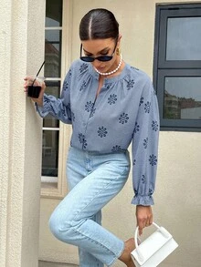 Siren Gaze Women's Casual Commuting Plaid Embroidery Shirt Winter Spring - Multicolor - View 3