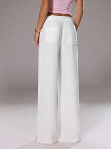 TRNVIE Quần ống rộng trơn màu rộng rãi mùa hè mới 2025 - trắng - Xem 2