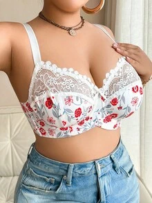 DesireSculpt 1 Áo ngực ren có gọng cỡ lớn, áo ngực họa tiết hoa, áo ngực ren, áo ngực hoa, áo ngực dễ thương, nâng ngực - Nhiều màu - Xem 3