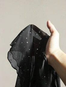 SHEIN ICON Shiny Fabric Asymmetrical Mesh Hem Women's Camisole Black Sparkly Top,Black Tops