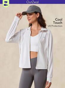 OutZeal 女士防紫外线 UPF50+ 凉爽触感透气网眼防晒夹克日常休闲 - 白色 - 查看 11