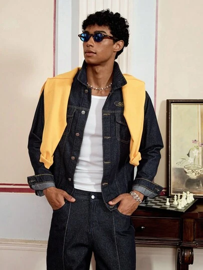 SWAVVY 男士刺绣长袖休闲牛仔夹克