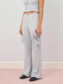 COUREZ Low Rise Flare Frill Cargo Trousers /Y2K Going Out Cute Elegant - Baby Blue - View 2