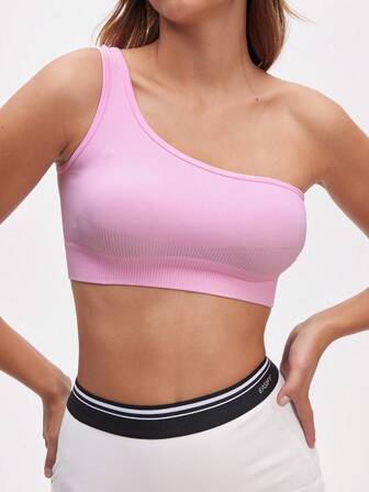 Easify SHEIN Sport Solid Color Asymmetric Neckline Tight Fit Summer Sports Tank Top
