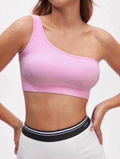 Eassivo Eassivo 纯色不对称领口紧身夏季运动背心