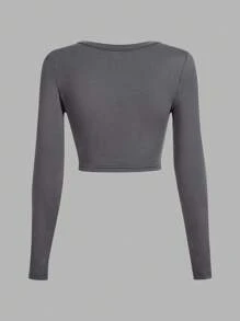 SHEIN EZwear 3 件套休闲简约 U 领长袖短款上衣 T 恤，百搭适合春秋季节 - 彩色 - 查看 4