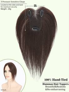 女士真人发顶发片，10 英寸，360° 全覆盖，手工编织自然部分，隐形增发 - S2 - 查看 4