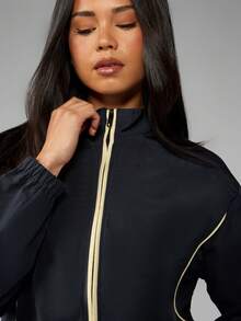 MISSGUIDED Lightweight Athletic Windbreaker Track Jacket Contrast Piping Full Zip Running Performance Warm Up Outerwear Spring Fall Layer - Blue - View 4