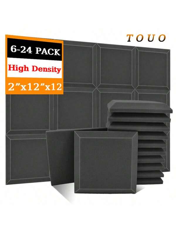 TOUO 6–24 Pcs Large Square Hypotenuse Acoustic Foam Panels 12"X12"X2"/12"X12"X1.18", High-Density Soundproof Wall Panels, 8 Colors, Studio & Bedroom Acoustic Treatment, Soundproofing Home Accessories