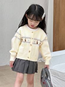 DAZY 少女碎花清爽甜美可爱开衫秋冬 - 白色 - 查看 4