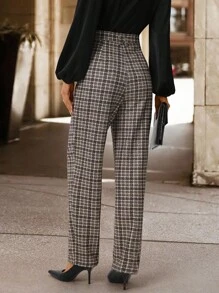 SHEIN Clasi 女士高腰格子复古英伦风格西装裤，带口袋，适合日常通勤和多种场合，秋季 - 彩色 - 查看 2