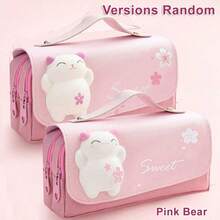 1 件可爱小学生多功能大容量可拆卸甜甜圈形减压铅笔盒返校、铅笔袋、书包 - 粉色 - 查看 4