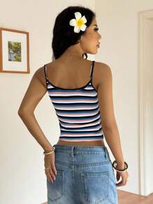 SHEIN EZwear Summer Rainbow Stripe Print Camis Top - Multicolor - View 2