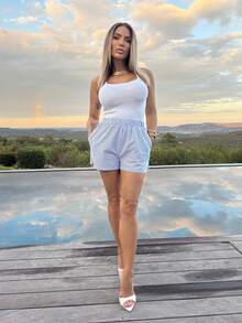 Manon Tanti Striped Print Elastic Waist Shorts - Blue and White - View 1