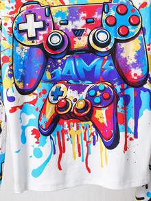 SHEIN 2pcs Kids/Tween Boys' Casual Everyday Comfortable Video Game Graphic Print Crew Neck Sweatshirt And Leggings 2 Pieces Outfit Set Halloween S Leggings Pull Pjs Automne Pyjama Set Snug Fit Fall Winter - Multicolor - View 6