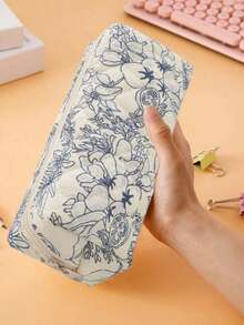 1 件别致碎花铅笔盒、文具袋、化妆包、桌面收纳袋、自然风格、返校、铅笔袋、书包 - 彩色 - 查看 11