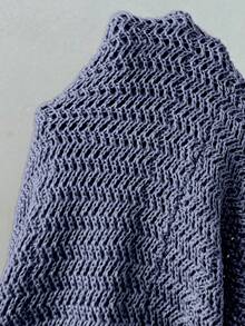 Breezaya Đầm len móc hở lưng khoét lỗ hở tay màu trơn cho nữ - Màu tím - Xem 8