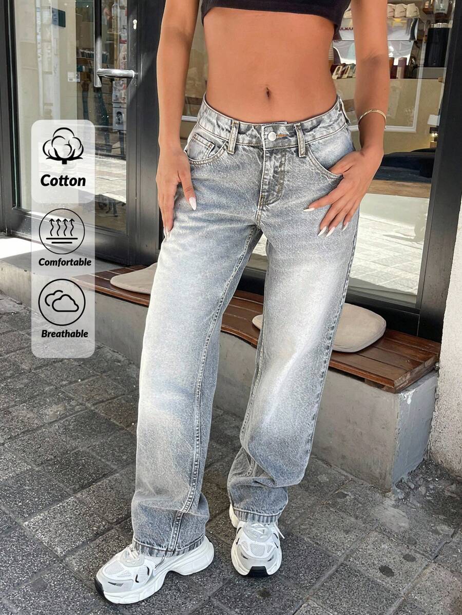 EURMUSE STARIGHT FIT LOW WAIST JEANS - Medium Wash - View 1