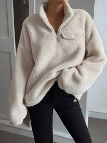 Livesso Áo nỉ nữ cổ cao, gấu kéo khóa nửa mùa thu, quần áo nữ mùa thu - Màu be - Xem 5