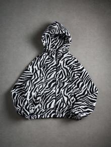PAVTROS Men's Zebra Print Long Sleeve Fleece Zip-Up Hooded Jacket , Fall Winter