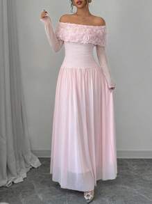 Selianne Váy Maxi hở vai họa tiết bướm xếp ly lãng mạn ngọt ngào dành cho nữ ngày lễ tình nhân - Hồng - Xem 1