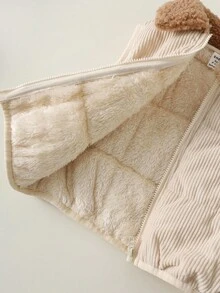 SHEIN 男婴可爱卡通图案三件套运动服，包括卫衣、运动裤和保暖背心外套，男女宝宝冬季服装，男婴冬季套装，男婴休闲套装，男婴灯芯绒套装，男婴小熊图案秋季套装