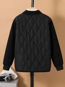SHEIN Jaqueta/Casaco Acolchoado Grosso com Colarinho Virado, Bolsos Decorados, Casual Versátil e Confortável para Meninos Pré-Adolescentes - Preto - Visão 2
