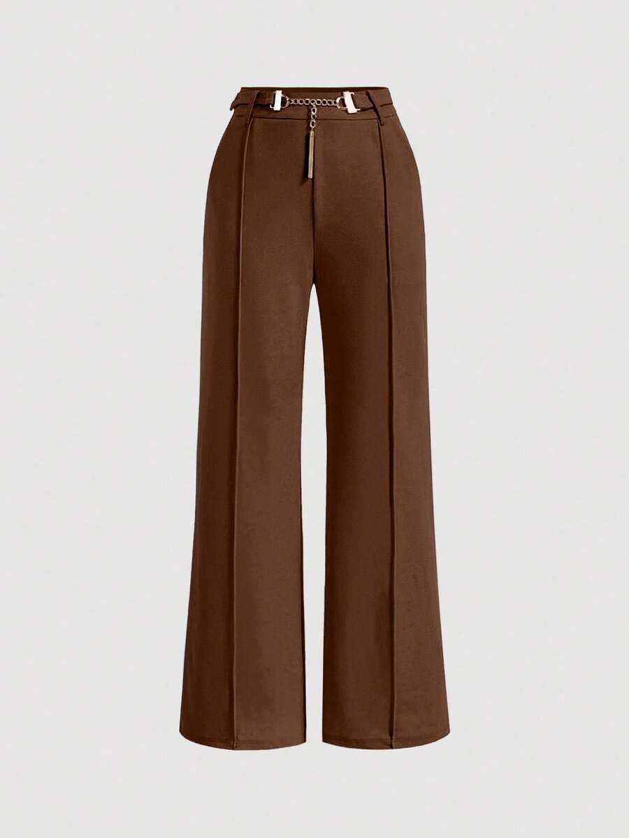 EURMUSE Women's Casual Loose Solid Color Suit Pants, Suitable For Everyday Wear - Coffee Brown - View 1