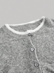 Skyraze 女士长袖单排扣开衫和 A 字裙套装，灰色 - 灰色 - 查看 8