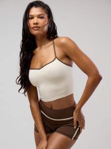 Musera Sport 撞色滚边细肩带运动文胸 O型环后背健身服无缝弹力板式普拉提健身沙漠跑者健身 - 彩色 - 查看 2