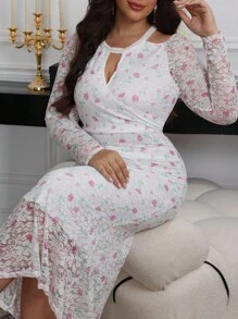 Modelyn Long Sleeve Round Neck Hollow Waist Ruched Bodycon Fishtail Dress, Fashionable For Spring & Autumn Fall Cloth For Women - Multicolor - View 4