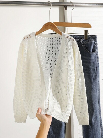 Versatile Hollow-Out Knitted Long Sleeve Cardigan Shawl Top