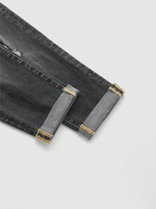 EURMUSE Jeans de verano de mezclilla casual y versátil con puños desgastados para mujer - Gris Claro - Ver 10